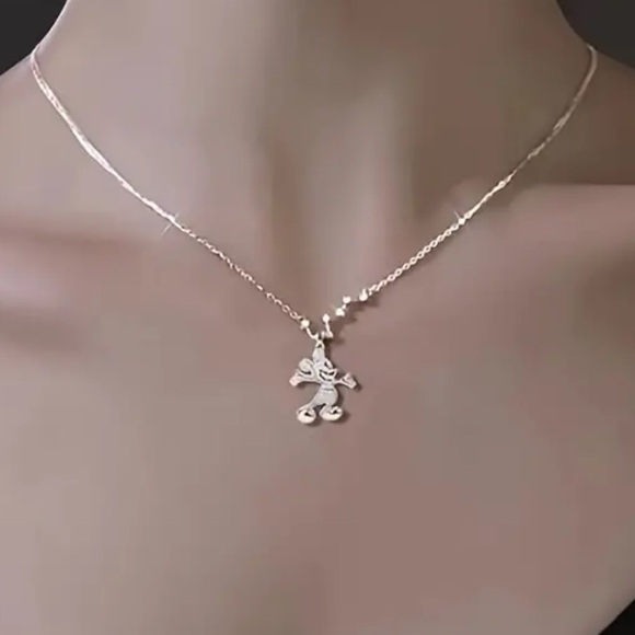 Disney’s Mickey Mouse Silver Toned Rhinestone Embellished Necklace Nice Size NWT - Picture 2 of 7